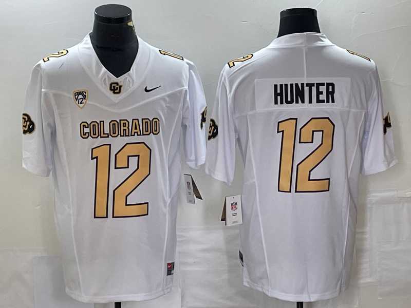Men%27s Colorado Buffaloes #12 Travis Hunter White 2023 F.U.S.E. Stitched Football Jersey